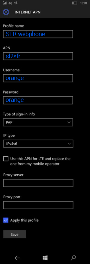 configuration APN RED By SFR Acer Jade Primo